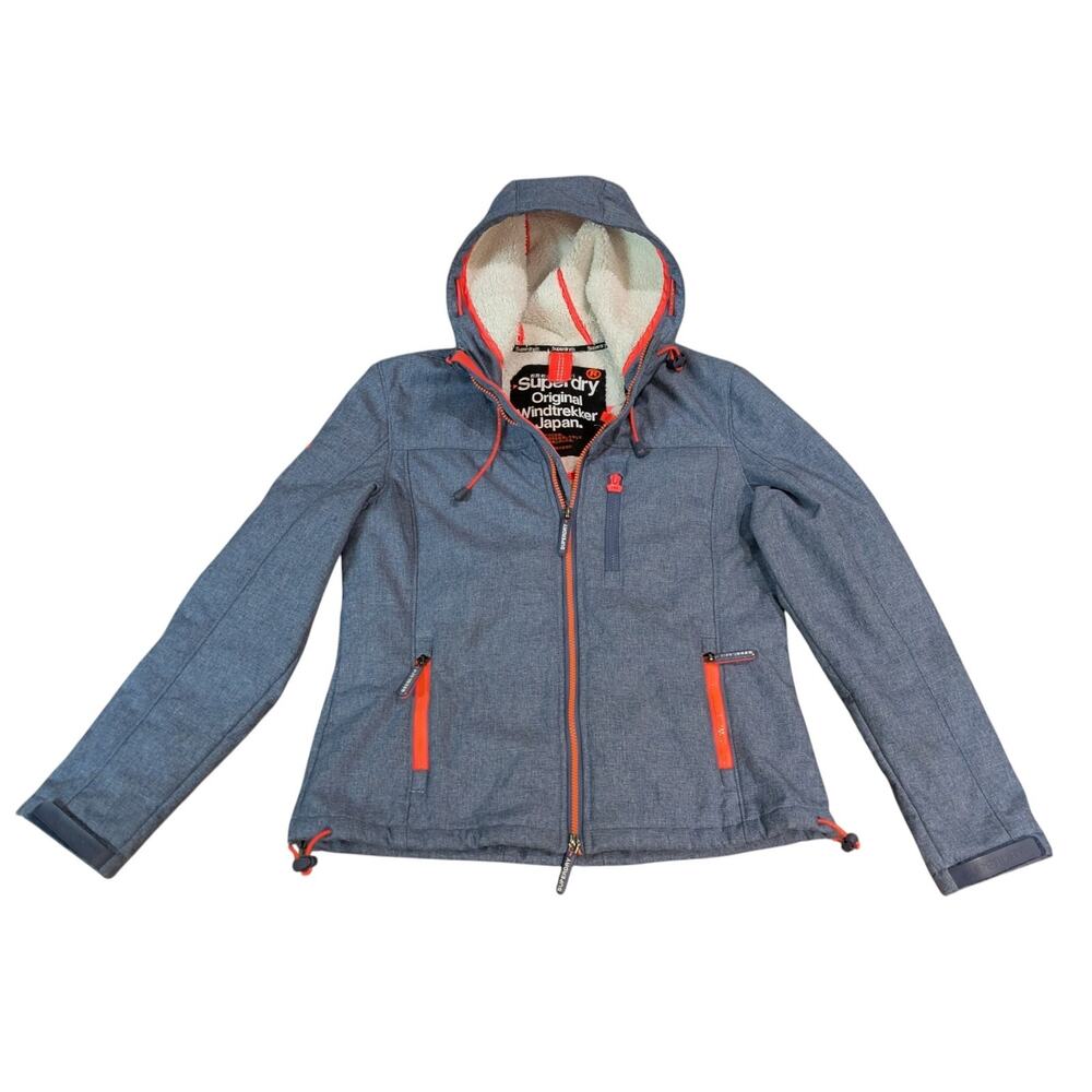 SUPERDRY Windtrekker Jacket Womens Large Blue Hooded Mountian Windbreaker